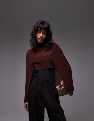 ASOS DESIGN - Cape aus transparentem Netzstoff in Braun mit hinten längerem Saum-Brown