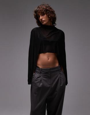 ASOS DESIGN - Cape aus transparentem Netzstoff in Schwarz mit hinten längerem Saum