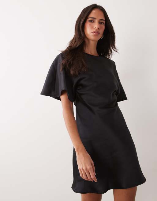ASOS DESIGN cape back detail satin mini dress in black, 2 of 4