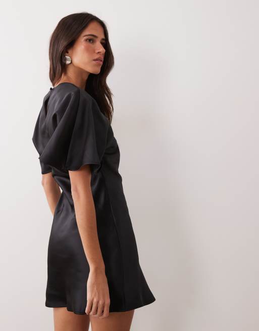 ASOS DESIGN cape back detail satin mini dress in black, 4 of 4