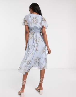 asos design maxi dress with cape back and dipped hem in light floral print