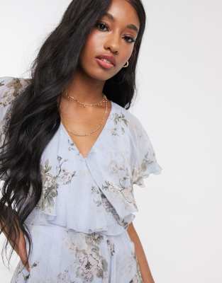 asos design maxi dress with cape back and dipped hem in light floral print