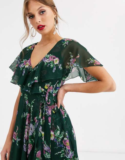 Asos design maxi dress with cape back sales and dipped hem in light floral print