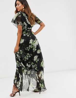 Asos design maxi dress with cape back shop and dipped hem in light floral print