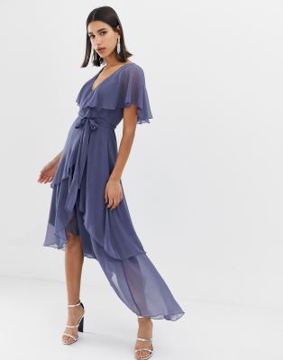 maxi dress with cape back and dipped hem