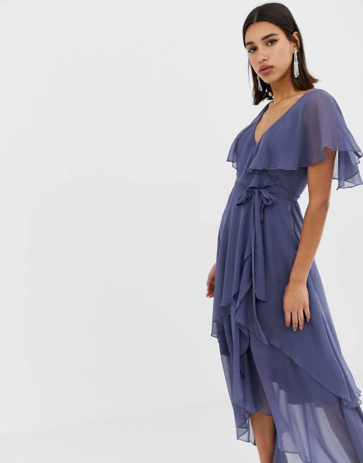 Asos design midi dress with shop cape back and dipped hem