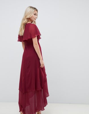 maxi dress with cape back and dipped hem