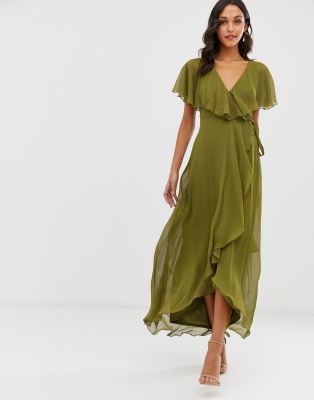 asos design maxi dress with cape back and dipped hem