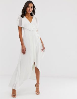 white cape maxi dress