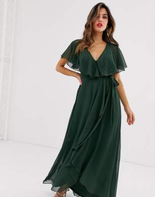 ASOS DESIGN pleated twist back cap sleeve maxi dress in forest green