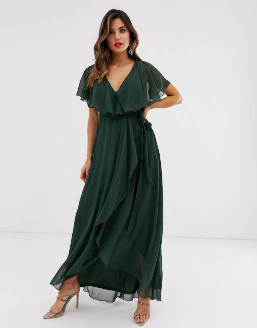 ASOS Asos Design Tall Maxi Split Sleeve Cape Back Dress With Tie  Shoulder-green