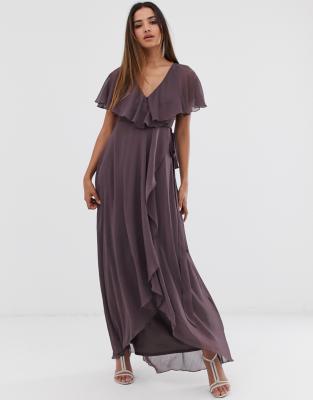 asos design maxi dress with cape back and dipped hem