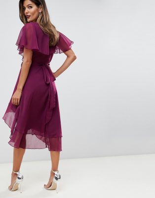 asos design cape back dipped hem midi dress