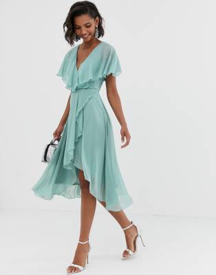 asos design cape back dipped hem midi dress