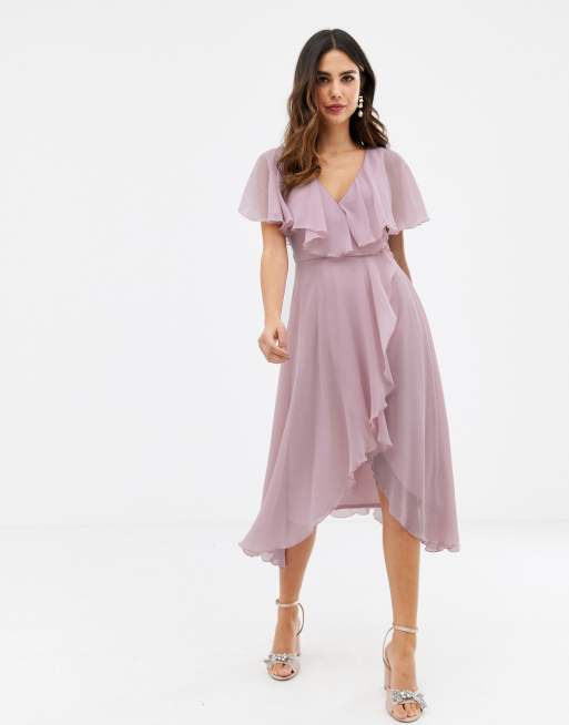 Asos design cape back dipped hem midi on sale dress