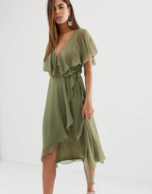 asos design cape back dipped hem midi dress