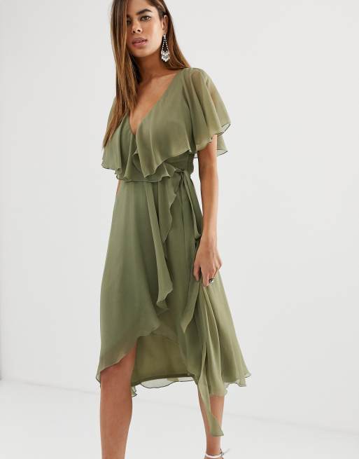 Asos design cape back store dipped hem midi dress