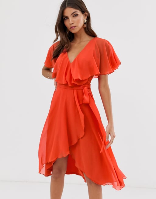 Asos design midi dress with shop cape back and dipped hem