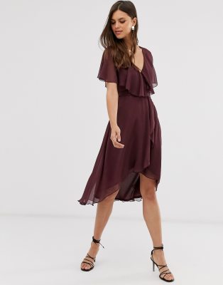 asos design cape back dipped hem midi dress