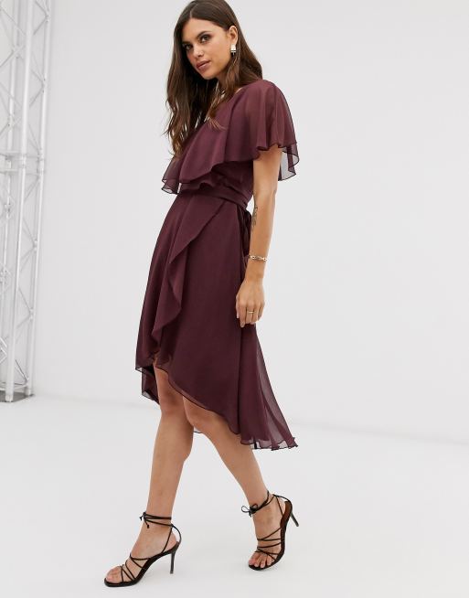 Asos design midi dress with cape outlet back and dipped hem in embellishment