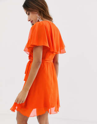 cape back dipped hem mini dress