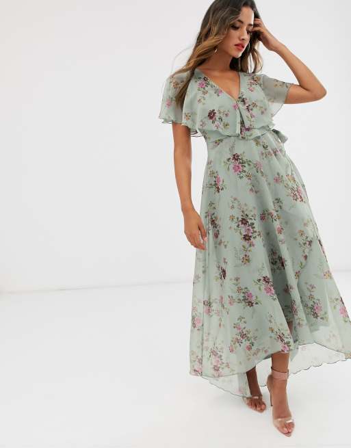 Floral sleeve maxi 2025 dress duck egg