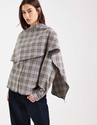 Asos Design Cape Blouse In Gray