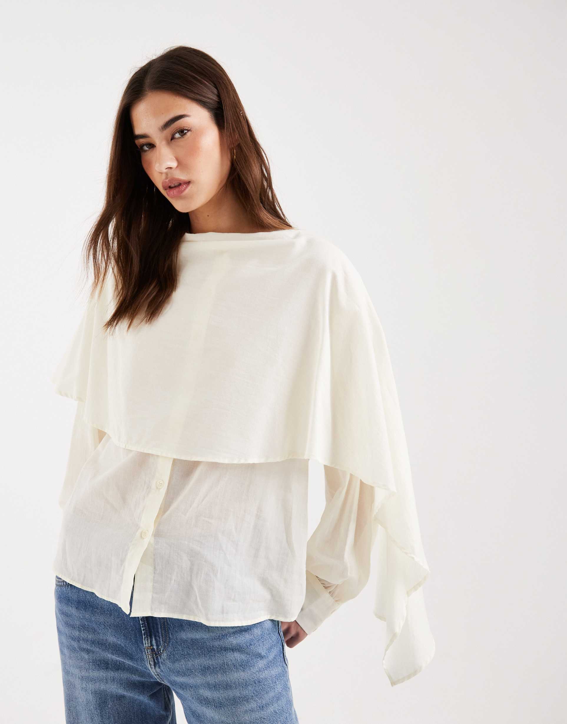 asos design cape blouse in white cotton voile