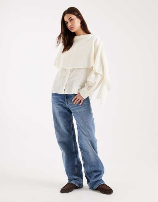 ASOS DESIGN cape blouse in white cotton voile, 2 of 4