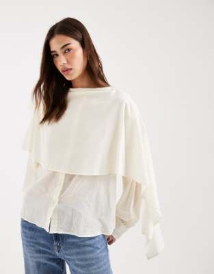 ASOS DESIGN - Cape-Bluse aus Baumwoll-Voile in Weiß
