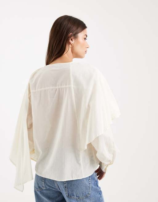 ASOS DESIGN – Cape-Bluse aus Baumwoll-Voile in Weiß, 3 von 4