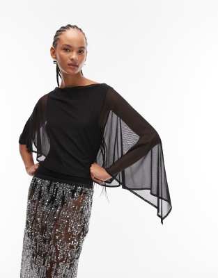 ASOS DESIGN - Cape-Bodysuit aus Netzstoff in Schwarz