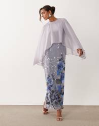 ASOS DESIGN cape detail embellished skirt maxi dress in blue