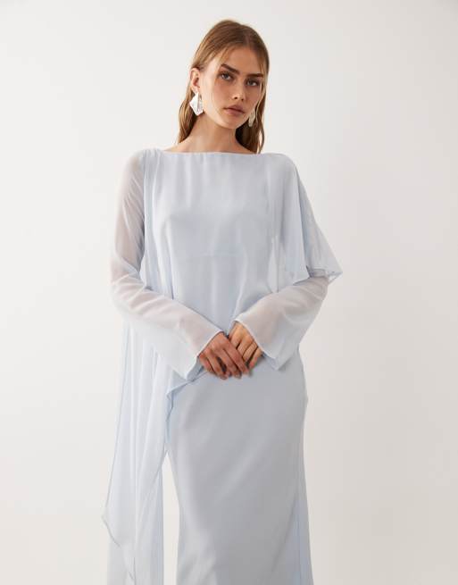 ASOS DESIGN cape detail long sleeve maxi dress in pale blue, 3 of 4
