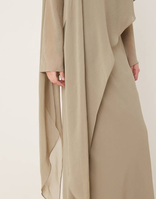 ASOS DESIGN cape detail long sleeve maxi dress in sage, 3 of 4
