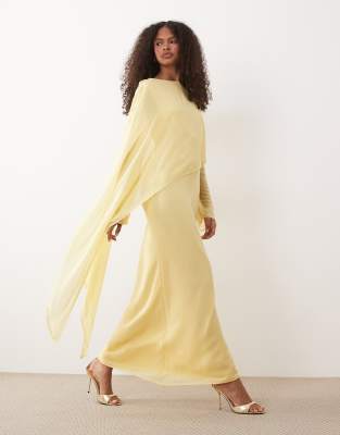 ASOS DESIGN cape detail long sleeve maxi dress in soft yellow