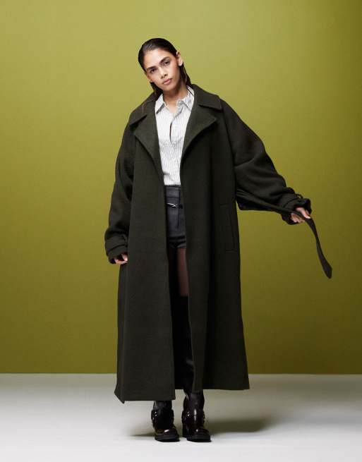ASOS DESIGN cape detail longline coat in khaki ASOS