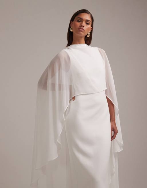 ASOS DESIGN cape detail maxi wedding dress in ivory, 4 of 5