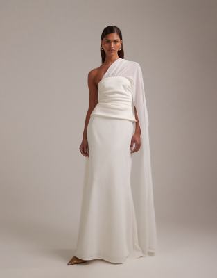Asos Design Cape Detail Maxi Wedding Dress In White