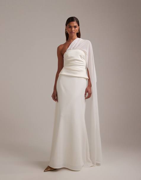 ASOS DESIGN cape detail maxi wedding dress in ivory