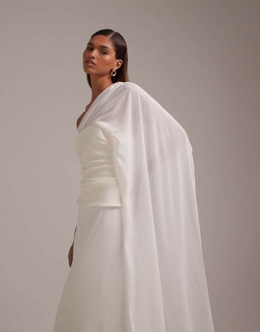 ASOS DESIGN cape detail maxi wedding dress in ivory, 2 of 6