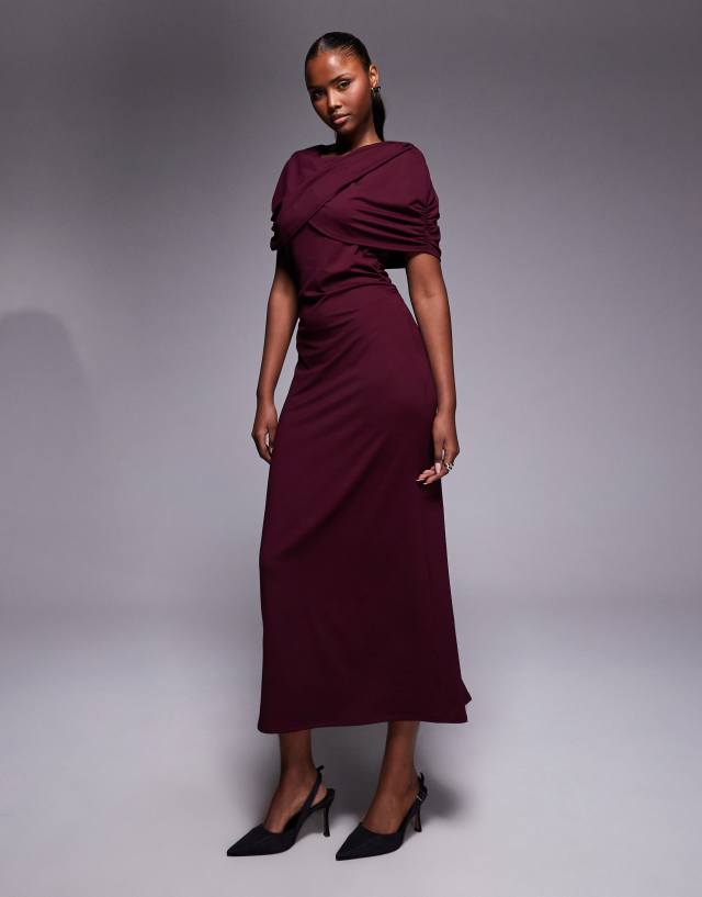 buy burgundy dress ASOS DESIGN cape detail midi in illusion puff sleeve SCHL002511_DBL_S ALIENOR Strapless Corset Bustier Color:PERIWINKLE BLUE