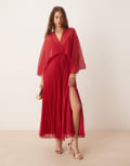 [ASOS DESIGN] ASOS DESIGN cape detail pleated maxi dress in cherry-Red 14 Deep cherry