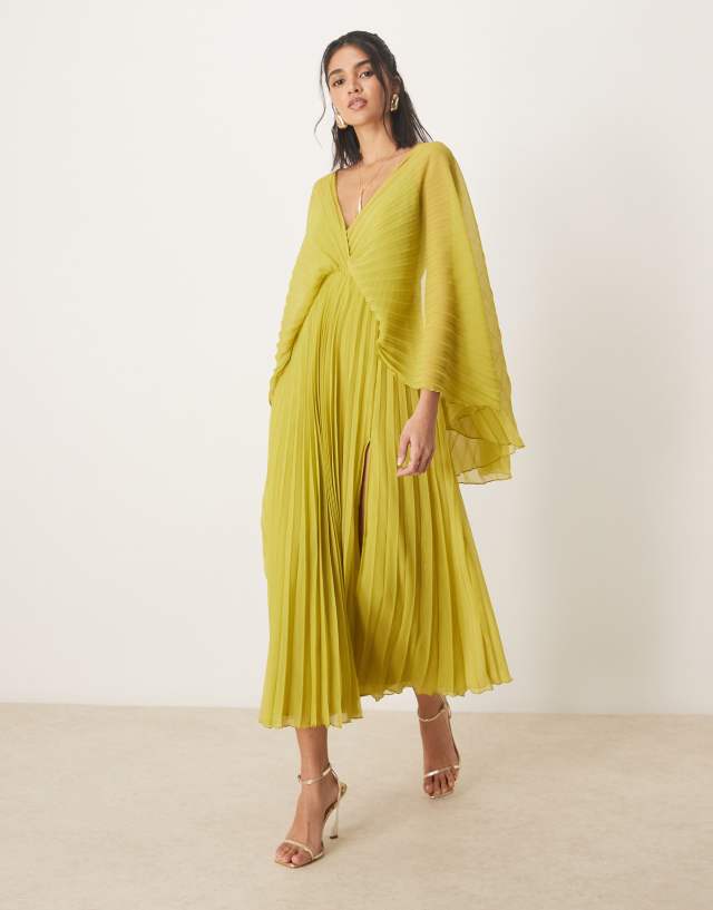 asos design cape detail pleated maxi dress in green Satin convertible dress