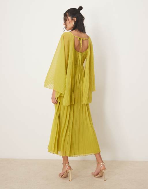 asos design pleated crop top maxi dress ASOS DESIGN Pleated Crop Top Maxi Dress in Khaki Green Size 8