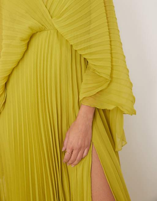 ASOS DESIGN cape detail pleated maxi dress in green