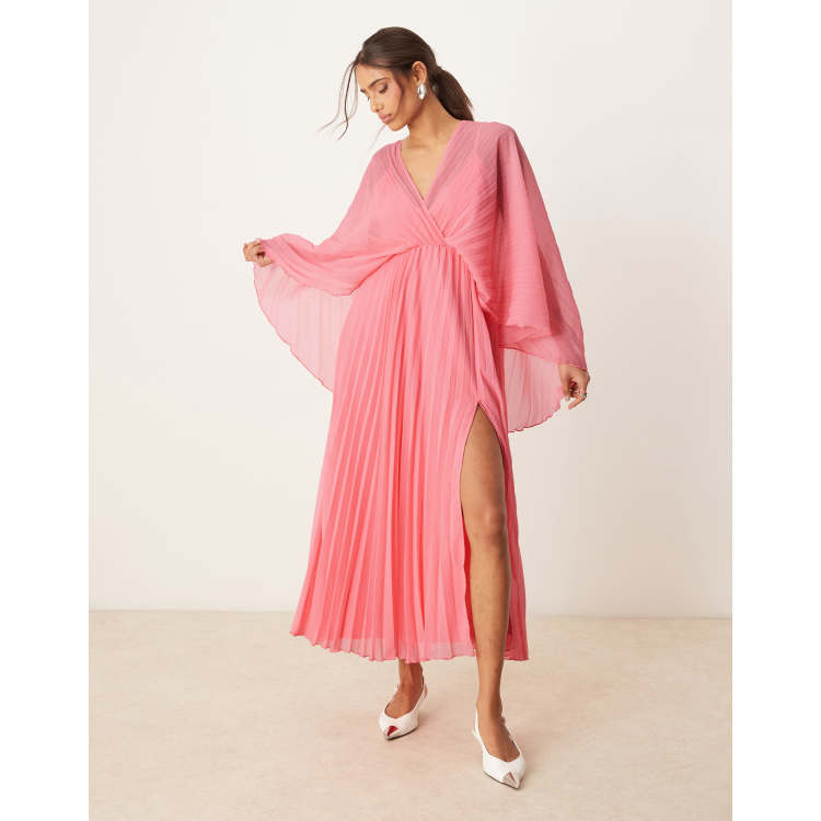 sachin and babi light blue dress ASOS DESIGN Bridesmaids sheer chiffon cape overlay bias cut satin dress in  pink
