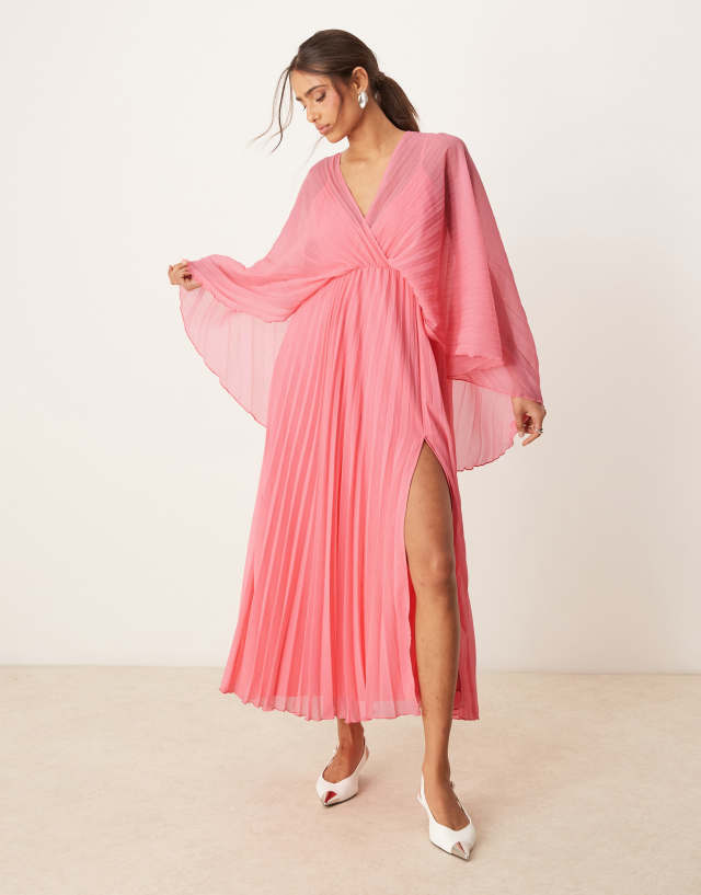 ASOS DESIGN cape detail pleated maxi dress in rose pink