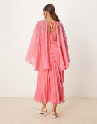 Asos Design Cape Detail Pleated Maxi Dress In Pink