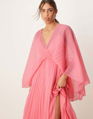 ASOS Design cape detail pleated maxi dress in rose pink